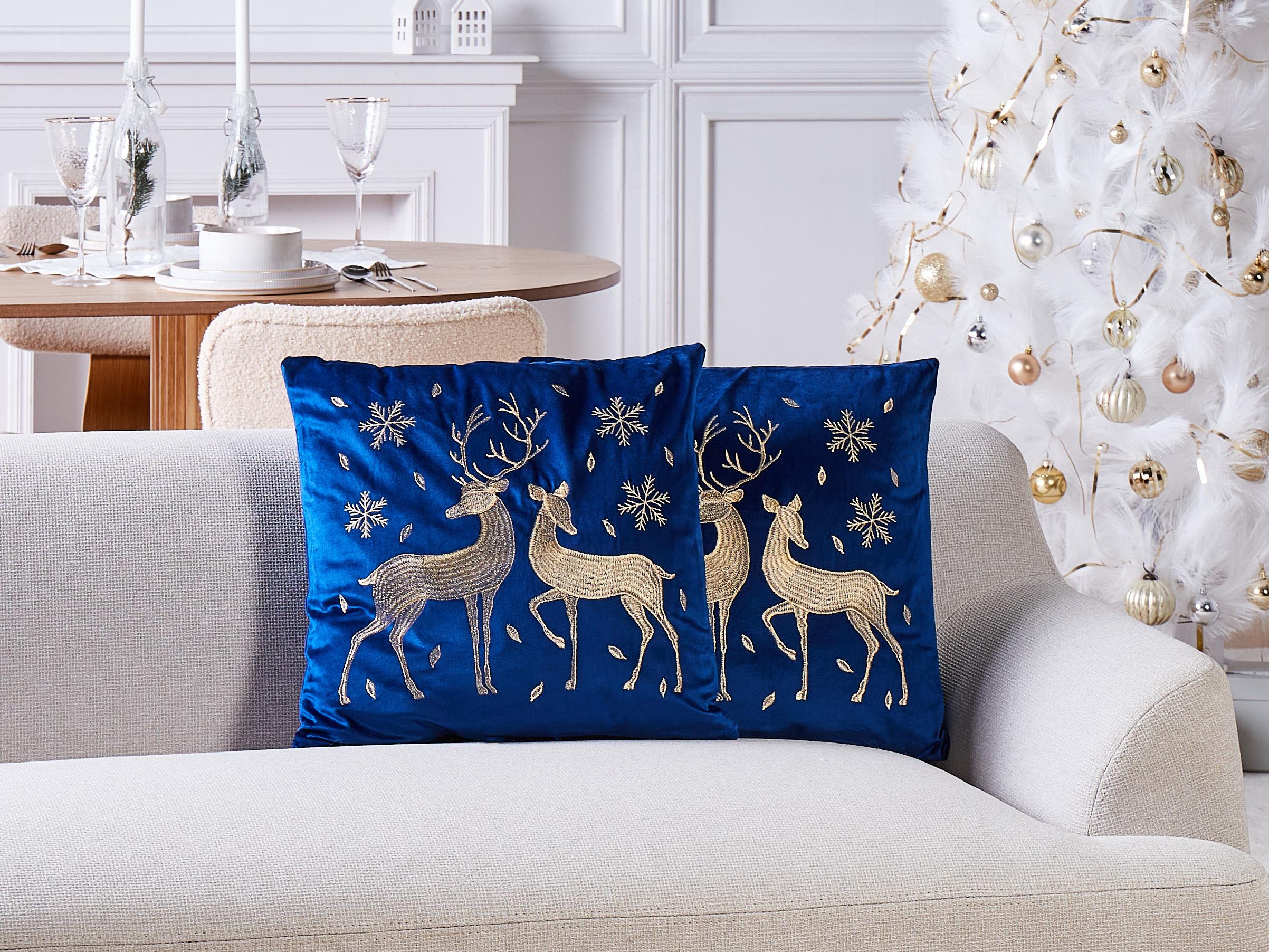 Set van 2 sierkussens MERINGUE Fluweel 45 x 45 cm Donkerblauw kerstmotief