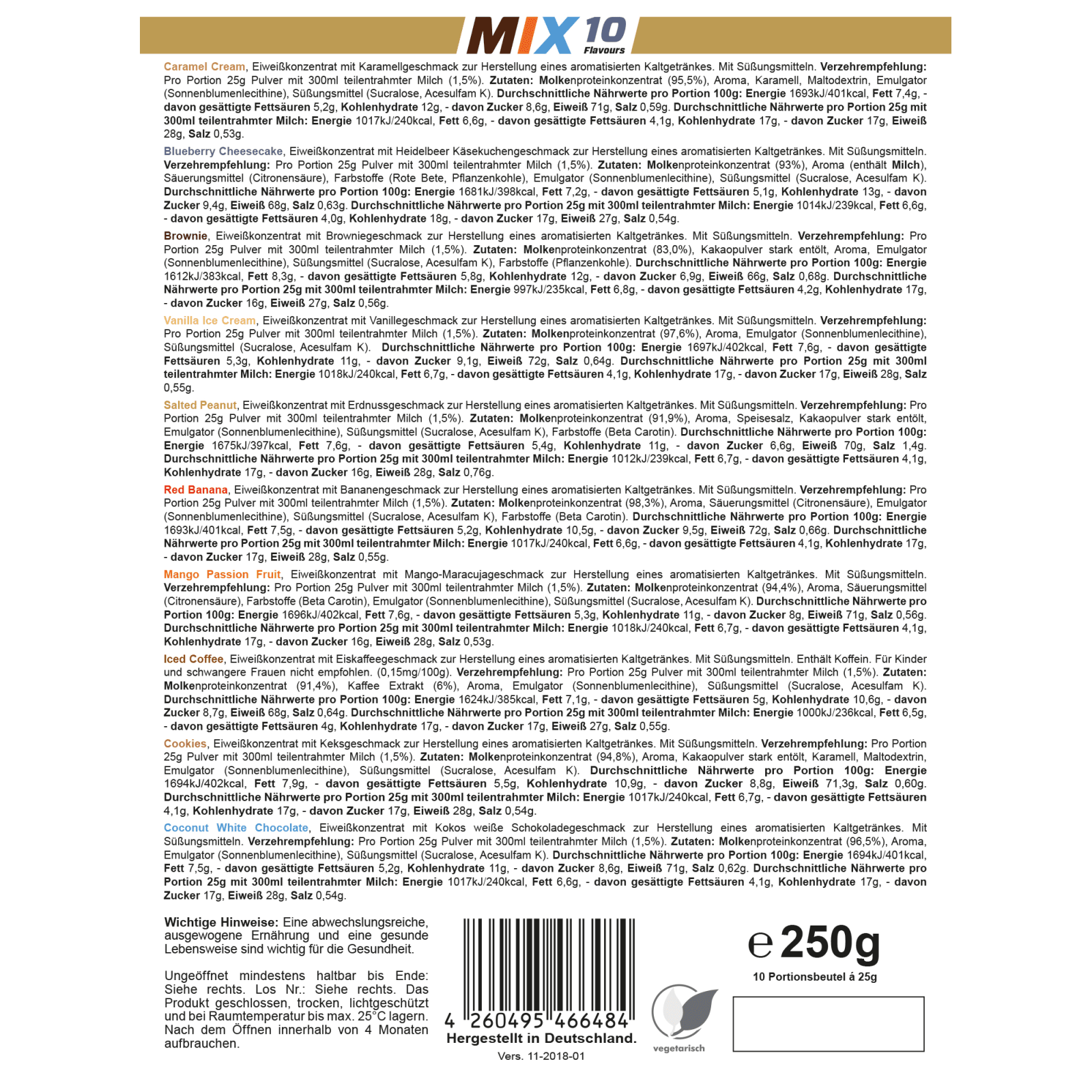 Whey Protein Mixed Beutel - 10 Geschmacksrichtungen (10x25g)