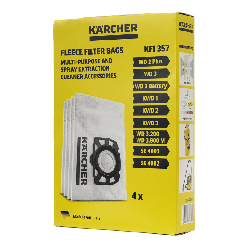 Fleecefilterposer for Kärcher grovstøvsuger 4-pk