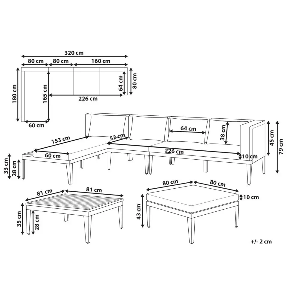 BRACCIANO - Loungeset 4-zits met ottomaan - Lichtbeige - Acaciahout