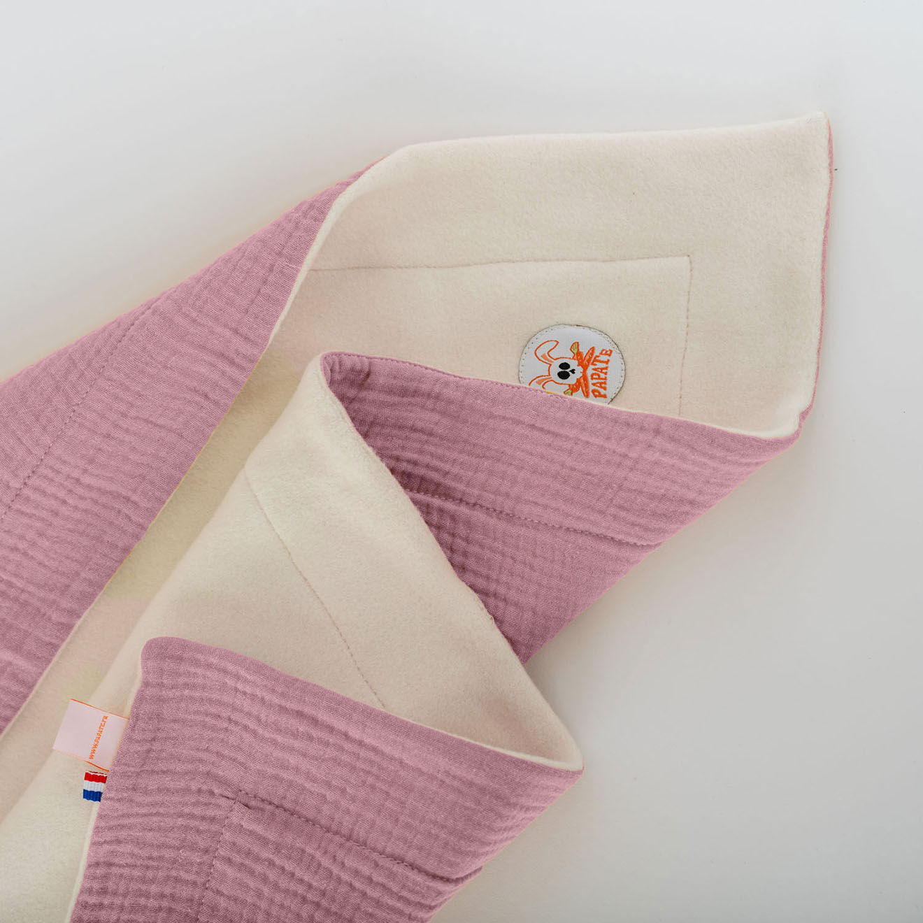 Papate Couverture en Coton Bio Rex blanc/rose - 70x95 cm