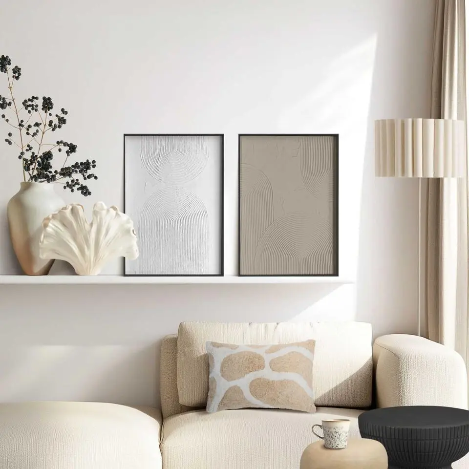 Abstracte wanddecoratie set met structuur Reliëf bogen - 40x30cm
