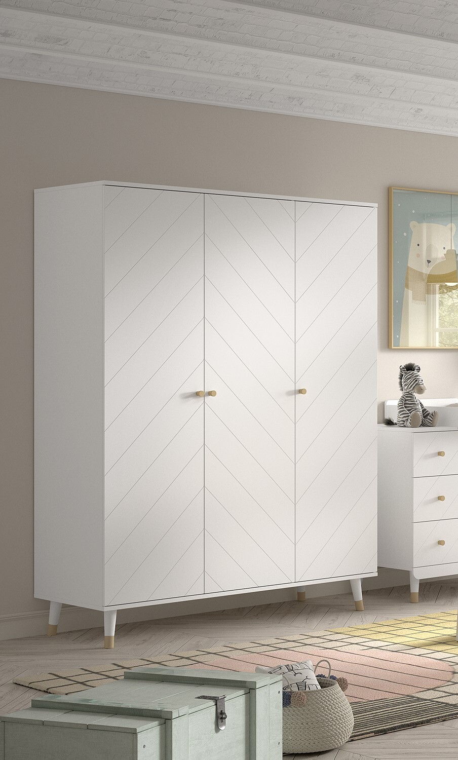 Kleiderschrank BILLY - weiß satin - 3 Drehtüren - 150 cm breit