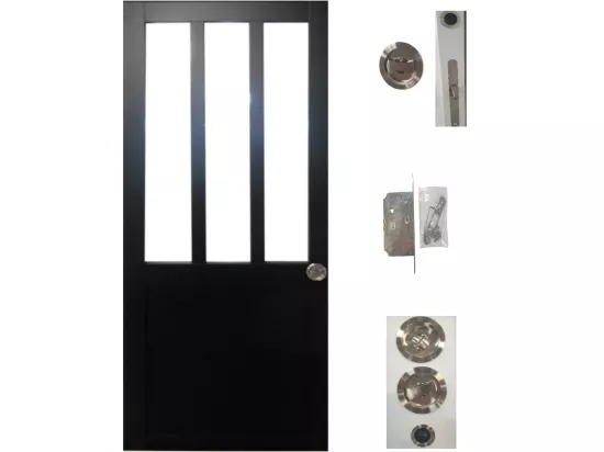 Porte Coulissante Atelier Noir H204 X L63 + Serrure à Condamnation Gd Menuiseries