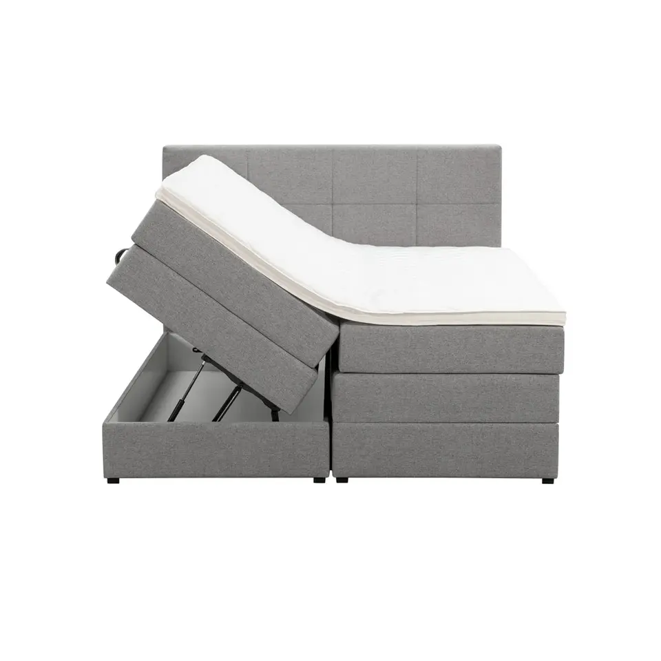 Boxspring met opbergruimte Liv geblokt - lichtgrijs - 180x200 cm