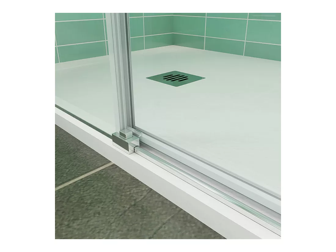 Porte de douche coulissante avec l'amortisseur 140x190cm verre sablé au centre - Installé à Gauche