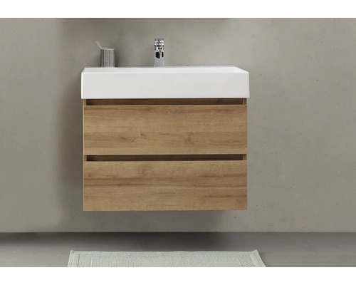 Pelipal Torino badkamermeubelset, BxHxD 81 x 66,7 x 40 cm, frontkleur: Riviera eiken, 2-delige badkamermeubelset met witte keramische wastafel