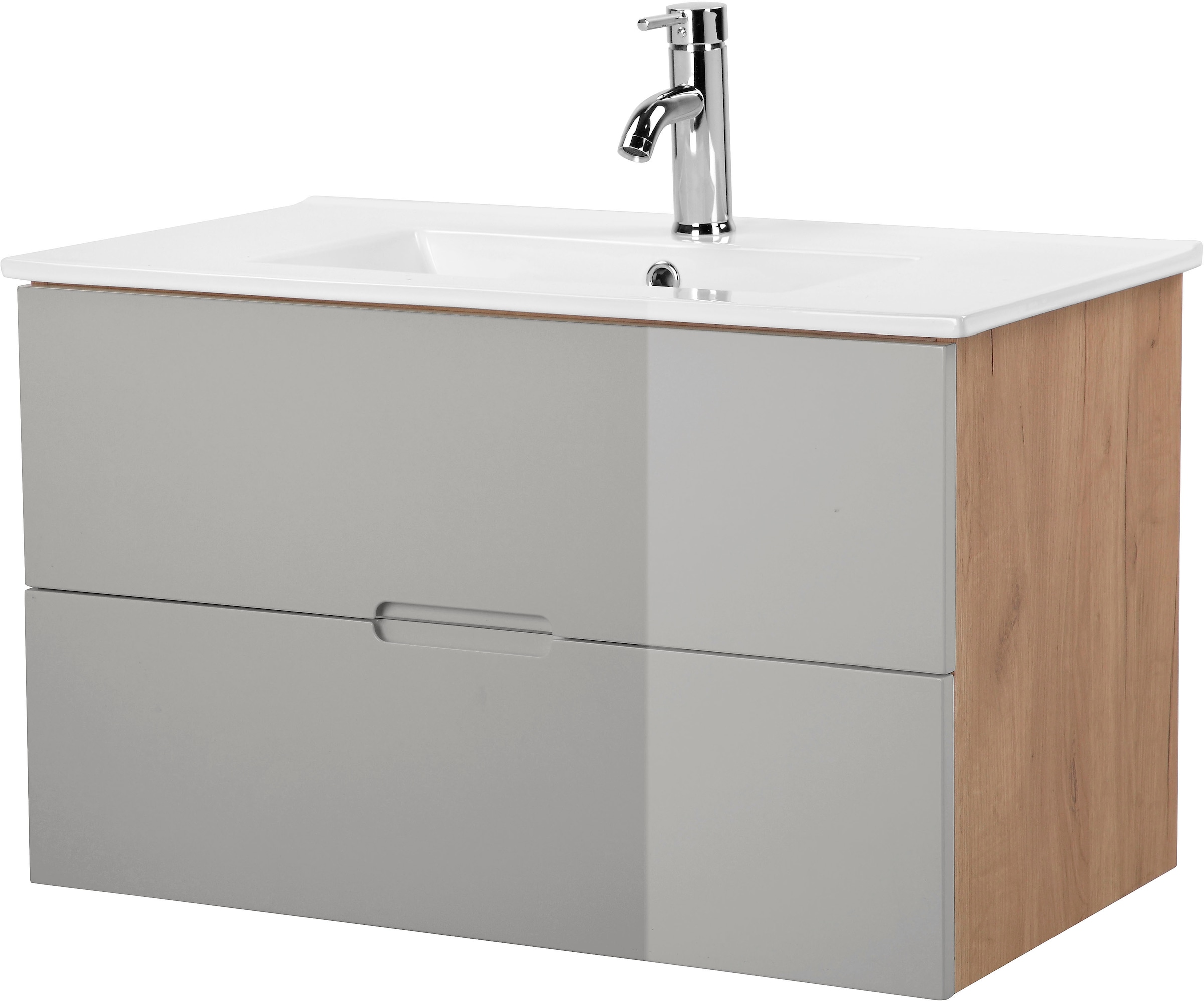 welltime Waschtisch »Lund Badezimmerschrank Unterschrank mit Becken« Set,  Waschplatz mit Waschbecken  und 2 Auszügen Breite 80 cm