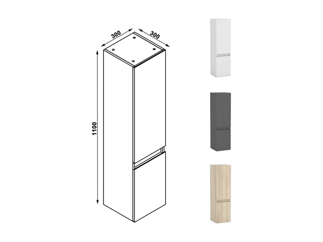 Meuble simple vasque 60cm avec colonne et miroir lumineux chêne wotan