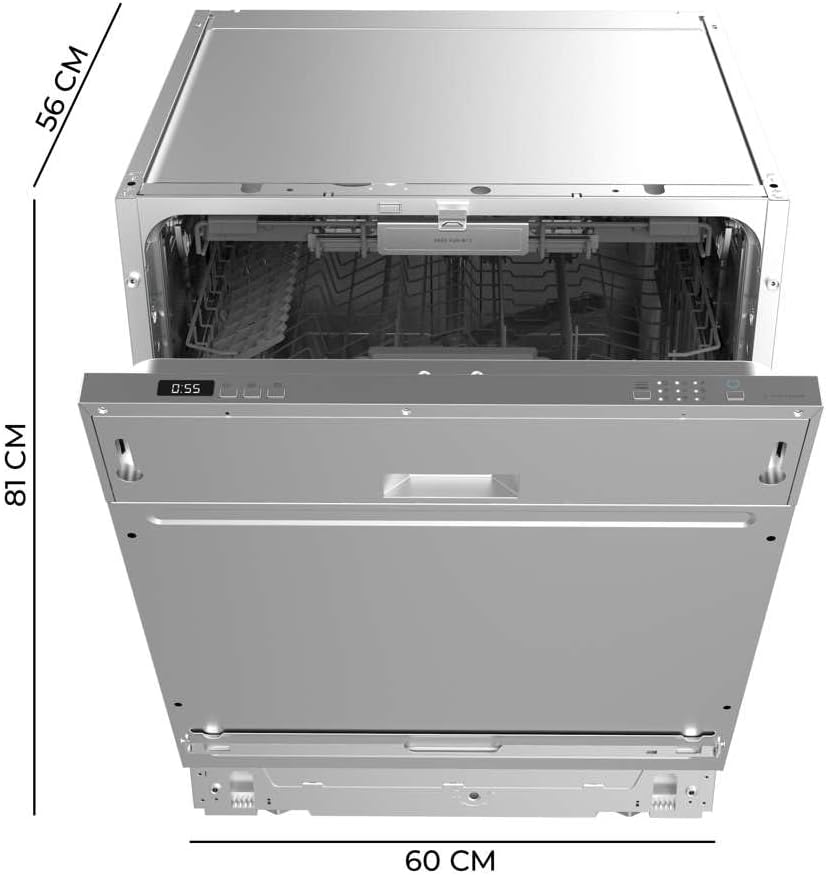 Cecotec Einbau-Geschirrspüler 60cm Bolero Aguazero 6500 Full-BI C. 15 Maßgedecke, dritte Schublade, niedriger Energieverbrauch, 6 Prog, Dual Zone Wash, O2 Dry, Inverter Plus Motor, Startzeitvorwahl