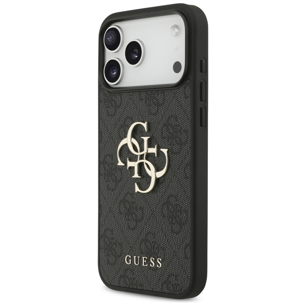 iPhone 17 Pro Leder Hardcase Hülle 4G Big Metal Logo (GUHCP17L4GMGGR) - Schwarz