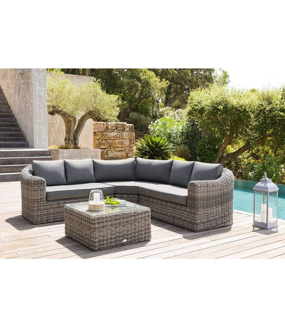 Salon de jardin en résine tressée Mooréa - 5 Places - Gris