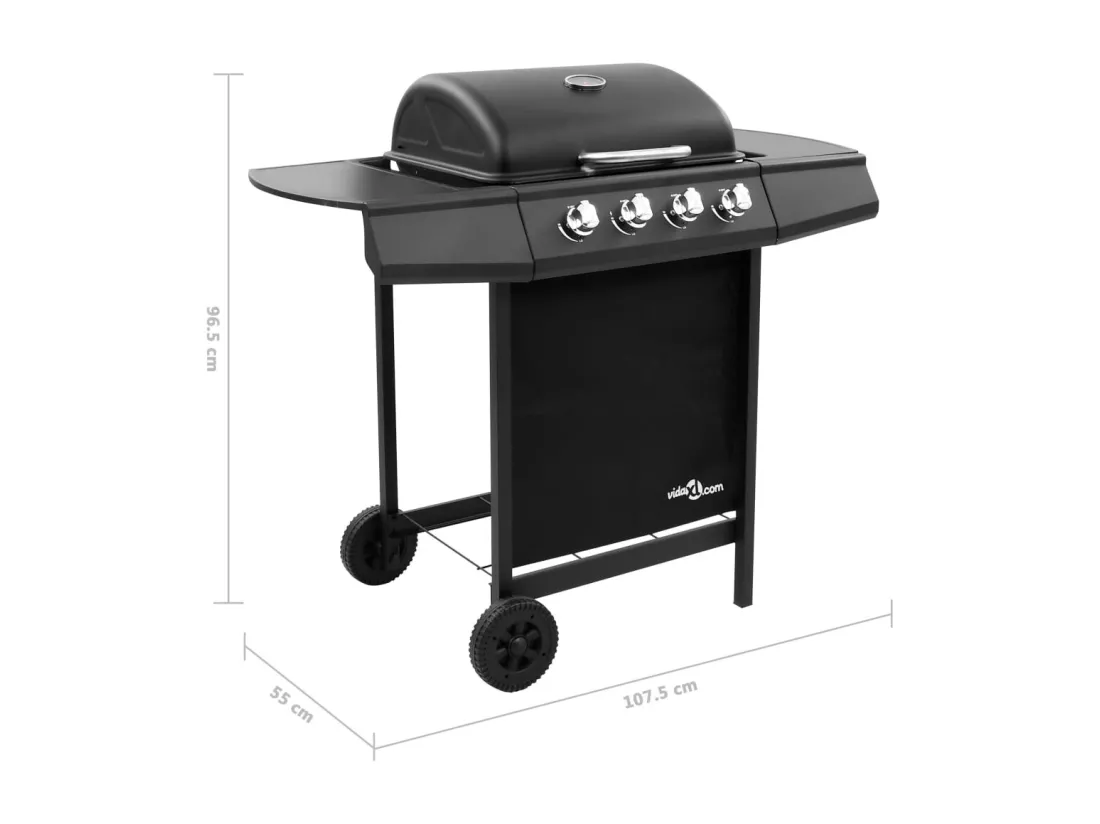 Barbecue gril à gaz avec 4 brûleurs Noir