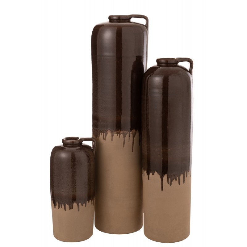 Vase avec anse en céramique marron 22x22x83 cm