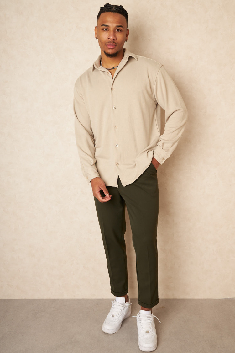 Chemise beige côtelée