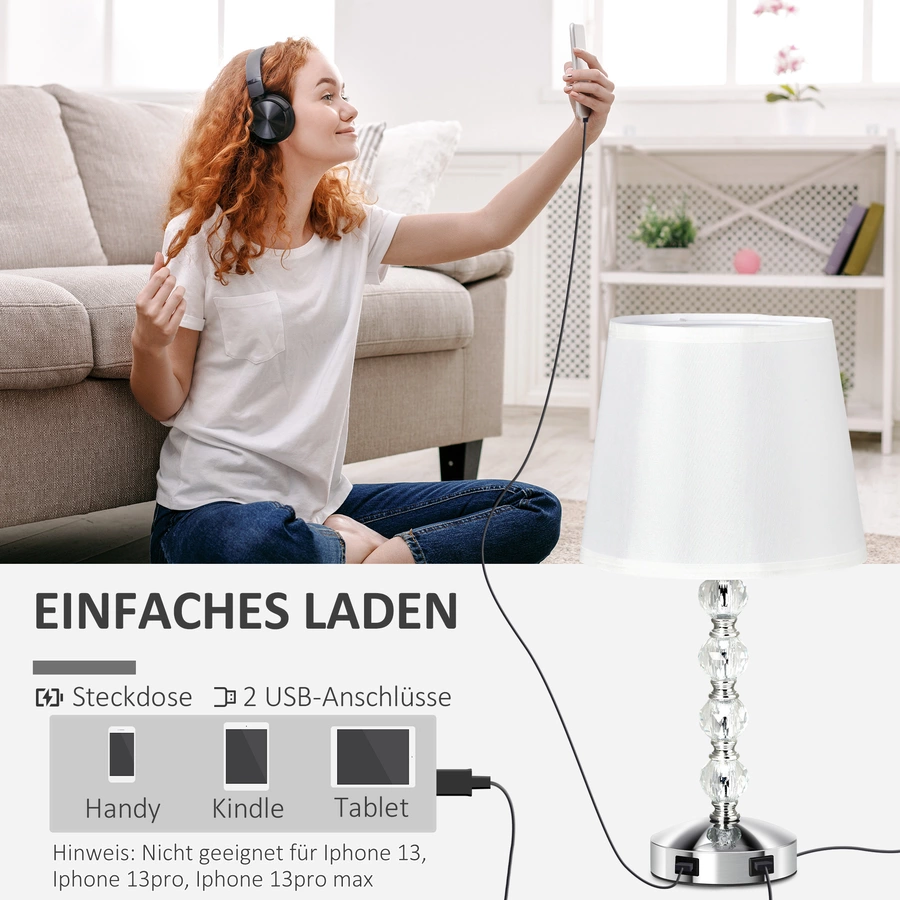 HOMCOM Tischlampe mit Kristalloptik bunt