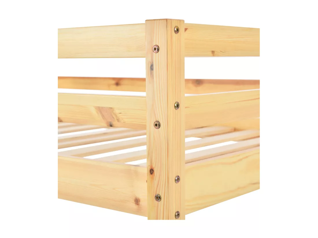 Lit superposé en bois massif - 90x200 cm - avec barrières de sécurité - Naturel