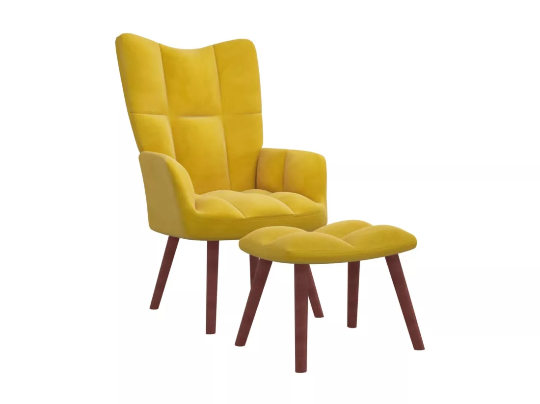 Chaise de relaxation avec repose-pied Jaune moutarde Velours