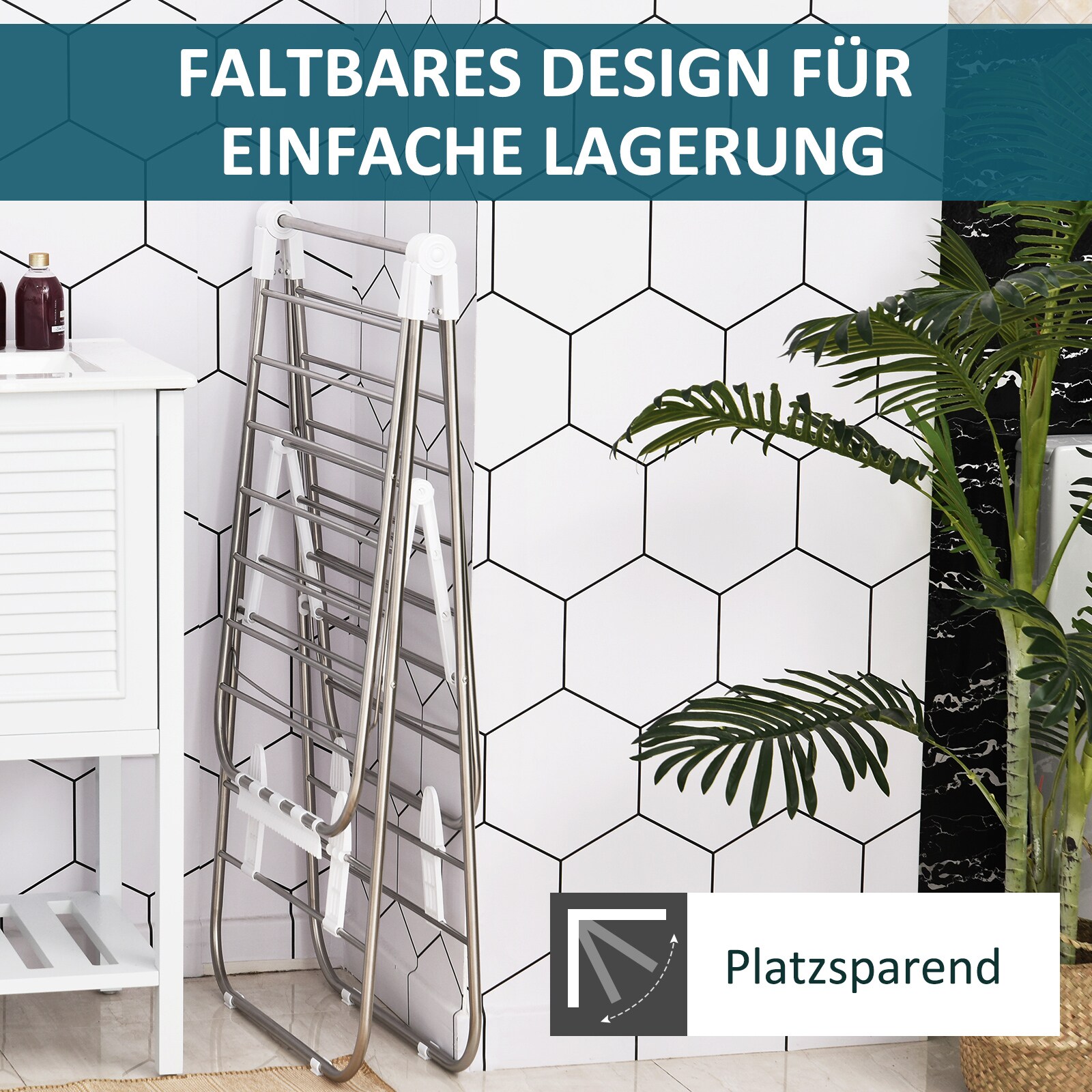 HOMCOM Wäscheständer klappbar silber, weiß 148 x 60,5 x 98 cm (LxBxH)