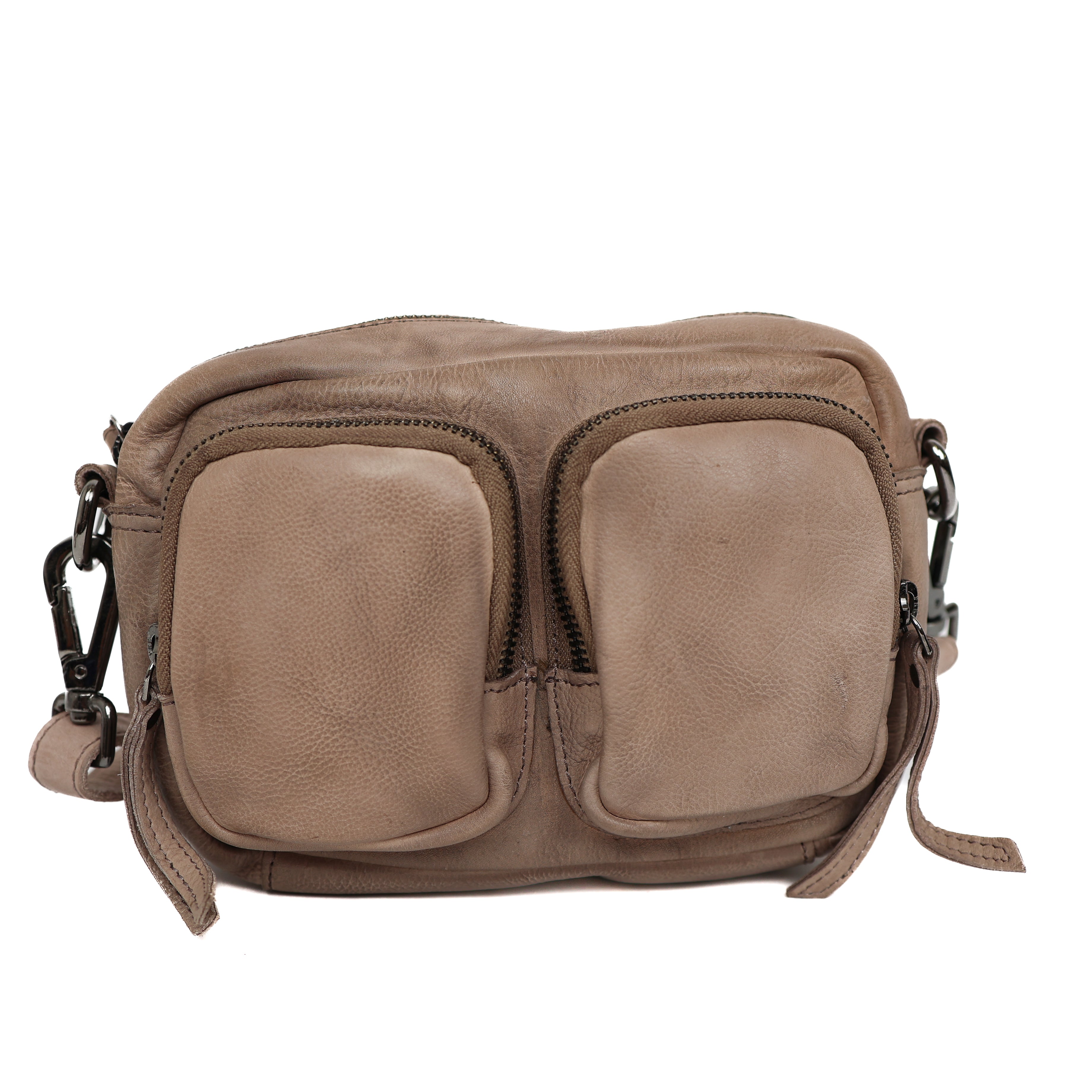 Klein schoudertasje met voorvakjes 'Amber' taupe Taupe