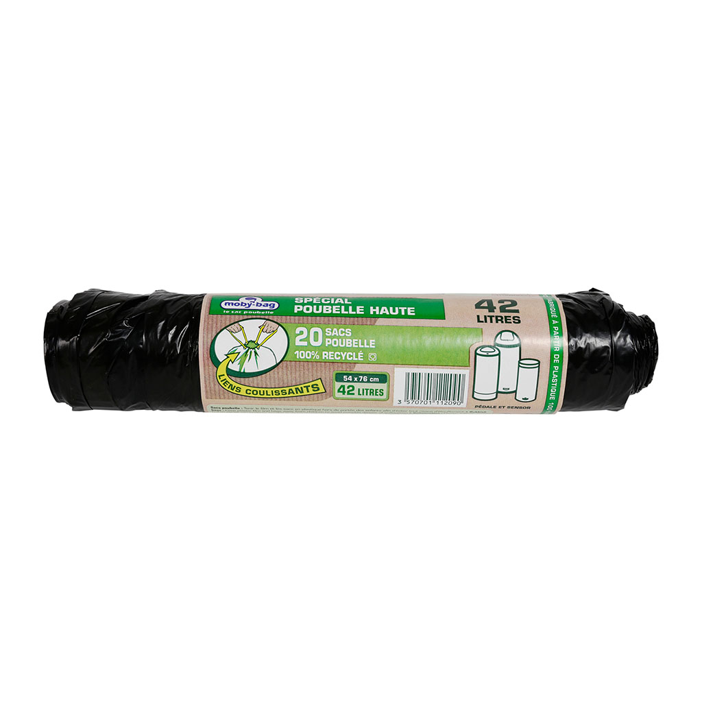 Lot de 20 sacs poubelle liens coulissants noir 42L