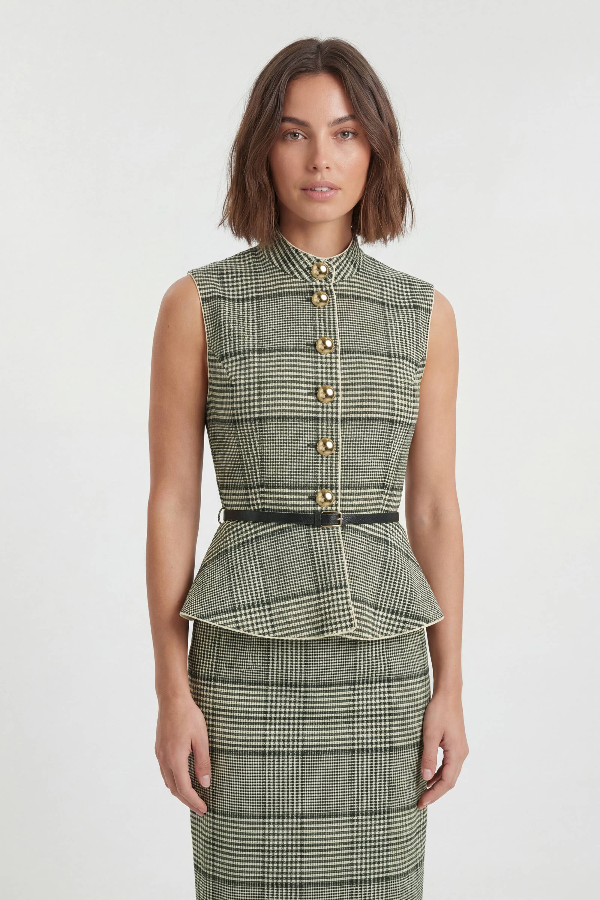 KarenMillen Robe Midi Ajustée À Carreaux Avec Basque Et Ceinture Petite