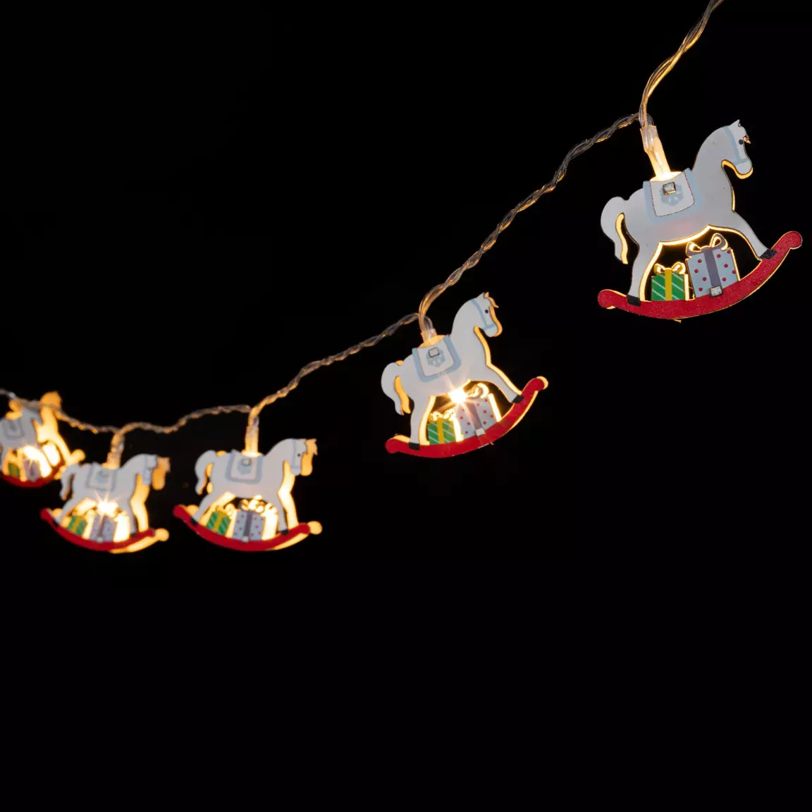 Guirlande lumineuse à piles 10 LED (1,65 m) Chevaux à bascule Blanc chaud