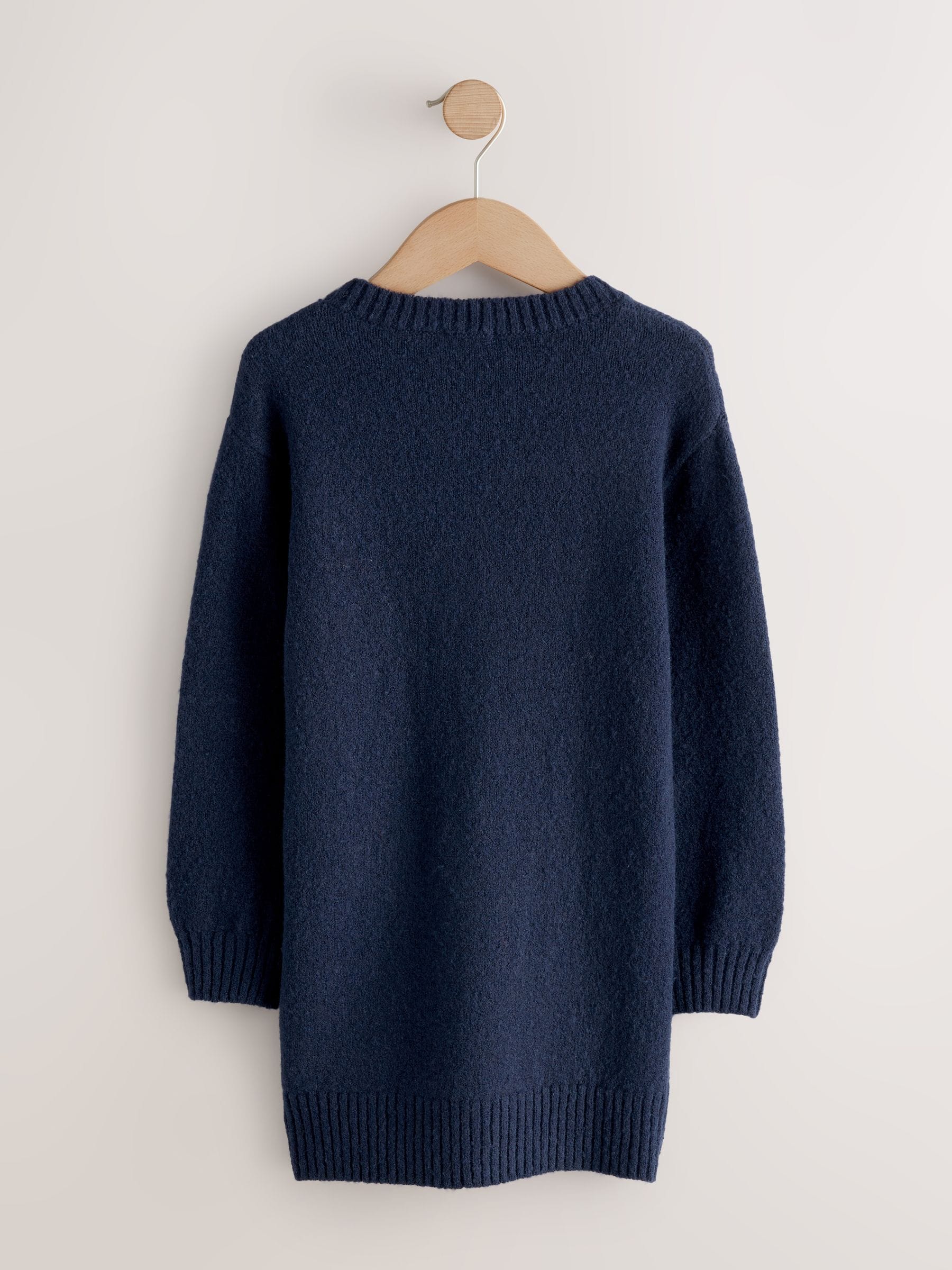 Marineblauw - Gebreide trui-jurk met strikversiering (3-16jr)