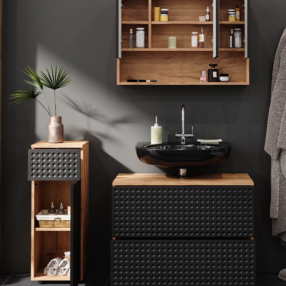 Vicco Badmöbel-Set Irma Eiche Anthrazit 3-teilig Midischrank 81 cm Waschbeckenschrank 80 cm