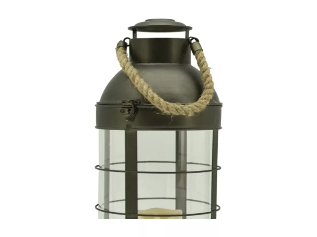 Lanterne extérieure jardin à poser bougie industrielle métal gris 46 cm