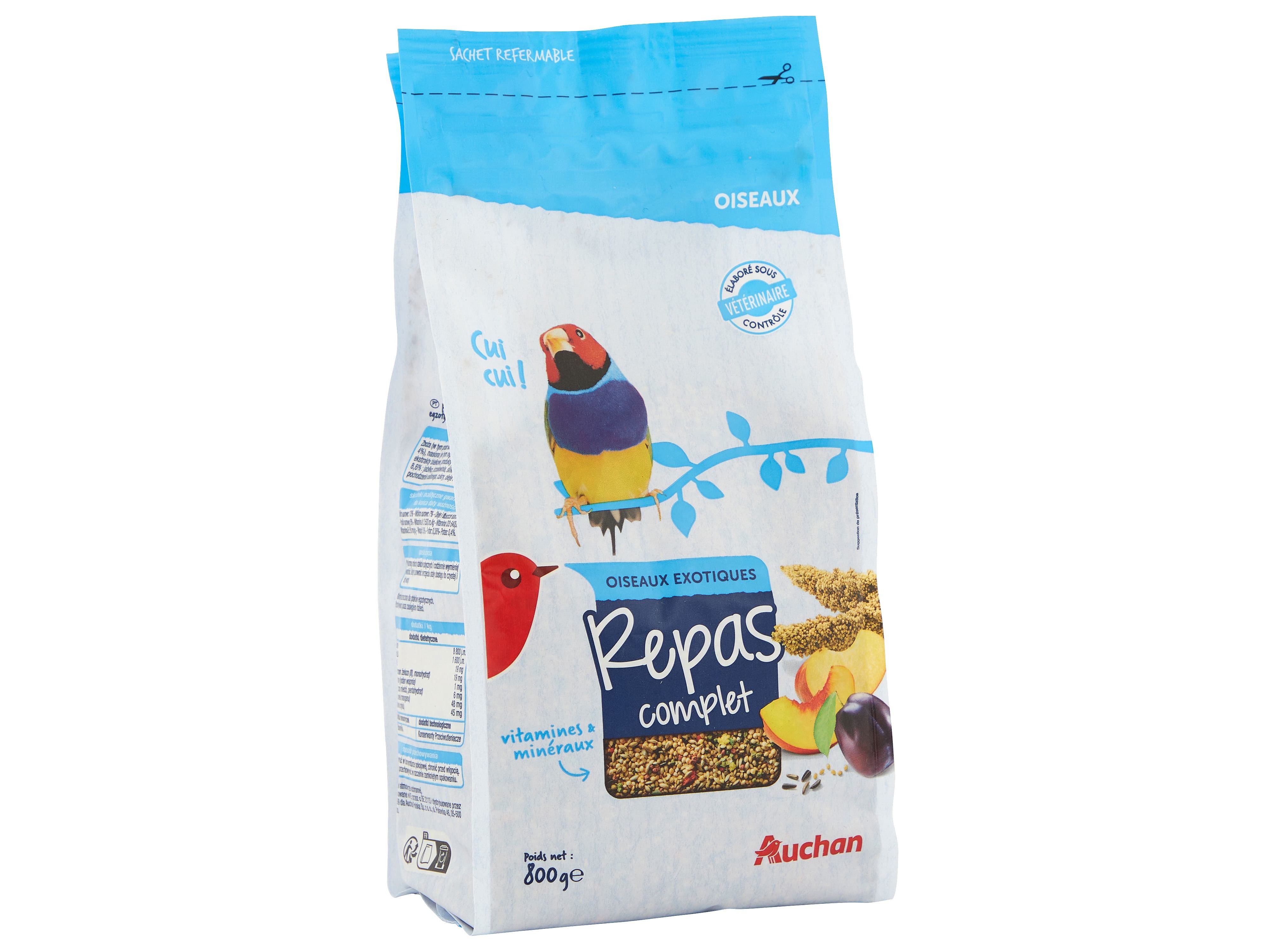 COMIDA PARA PÁSSAROS EXÓTICOS AUCHAN MENU COMPLETO 800G