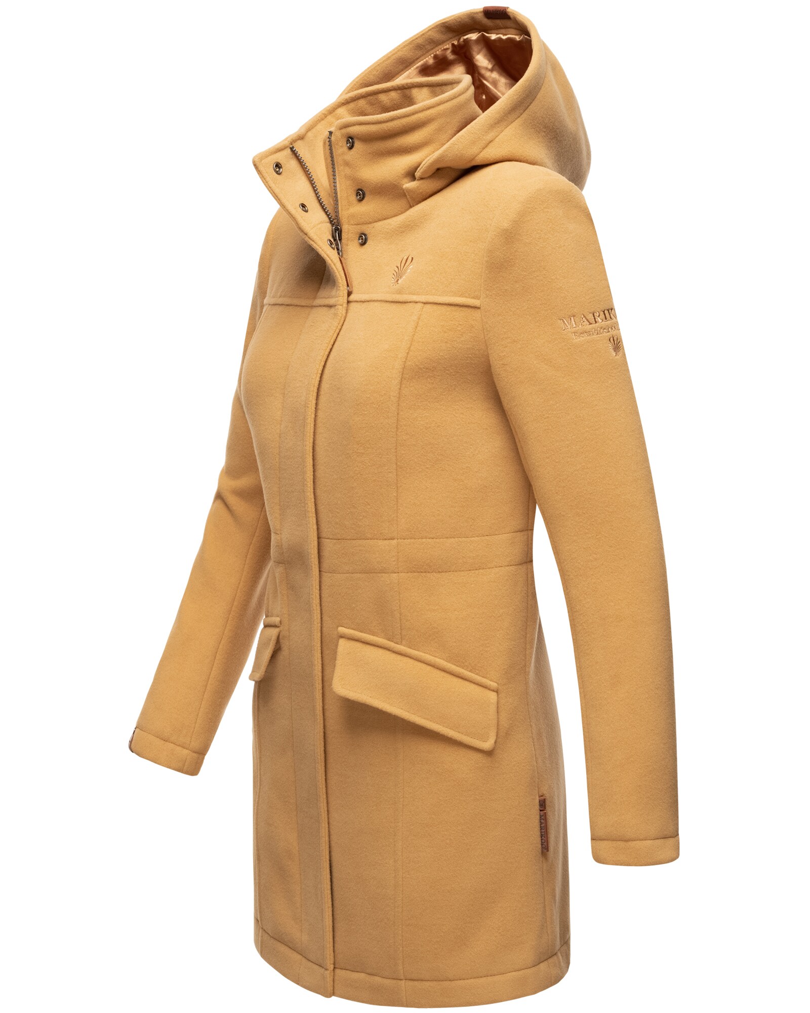 MARIKOO Damen Mantel Winterjacke in Woll Optik mit abnehmbarer Kapuze Leilaniaa