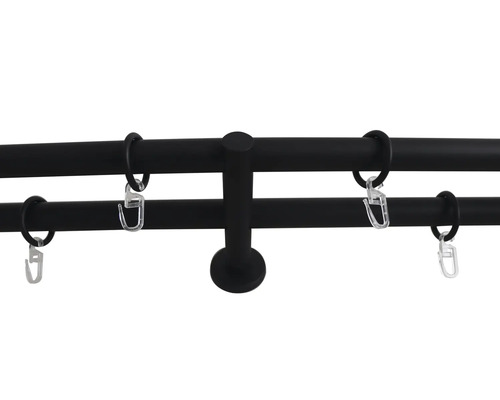 Dubbele gordijnroedeset, cilindervormig, zwart, 160 cm, Ø 20 mm