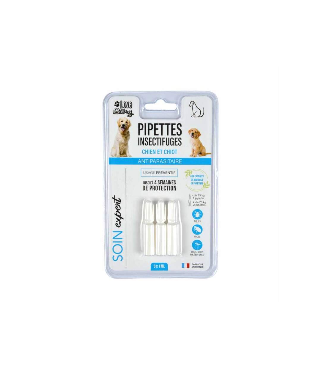 Paris Prix - Lot De 3 Pipettes Pour Chien soin Expert 1ml Blanc