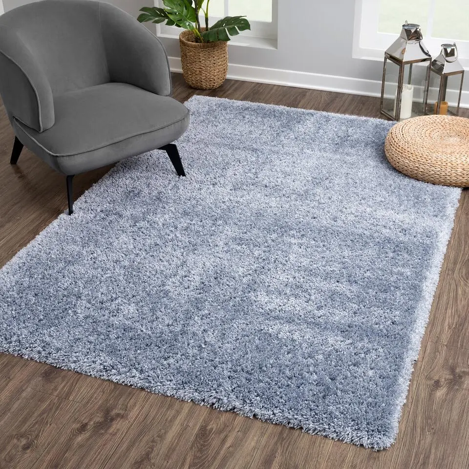 Porto Soft Fluffy Vloerkleed Hoogpolig Effen Blauw - 120X170 CM