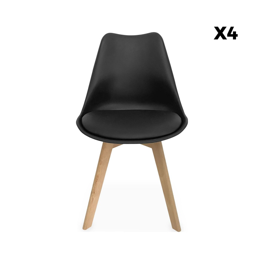 Lot de 4 chaises scandinaves. Pieds bois de hêtre. Chaise 1 place. Noirs