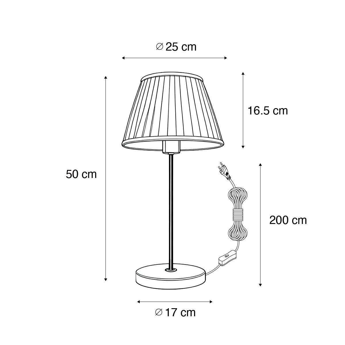 Retro tafellamp messing met Plisse kap wit 25 cm - Kaso