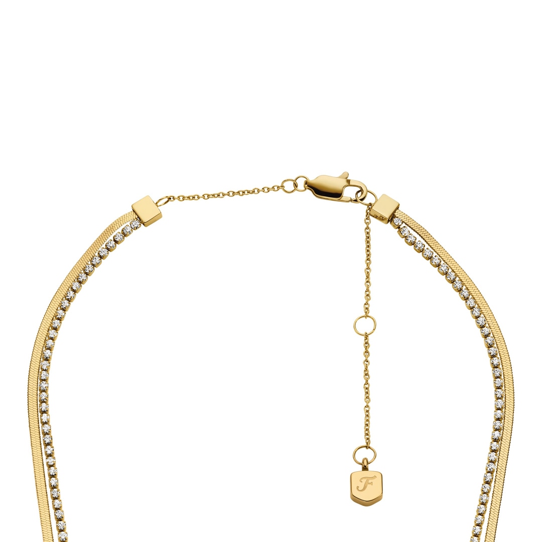 Fossil Ellis Tenniskette Shaky Glitz mehrreihig Edelstahl goldfarben