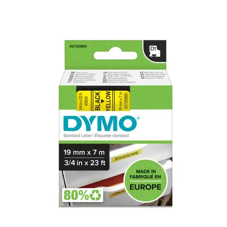 Dymo D1- Schriftband schwarz auf gelb, 19 mm x 7 m