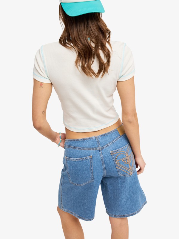 Cool Girl Longline Short en denim Bleu Femme