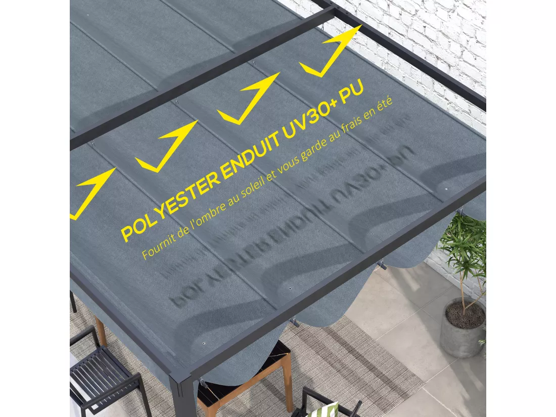 Toile de rechange pour pergola rétractable 3 x 2,15 m polyester haute densité 180 g/m² anti-UV30+ gris