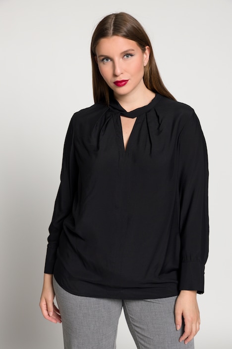 Bluse, Seidenmix, Stehkragen, Ziernaht, Langarm