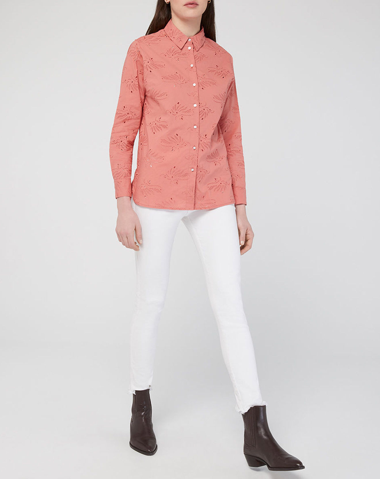 Galeries Lafayette Chemise Ebrizia brodée ajourée bois de rose