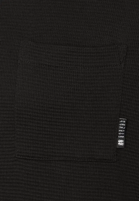 Waffelstruktur Langarmshirt - Black