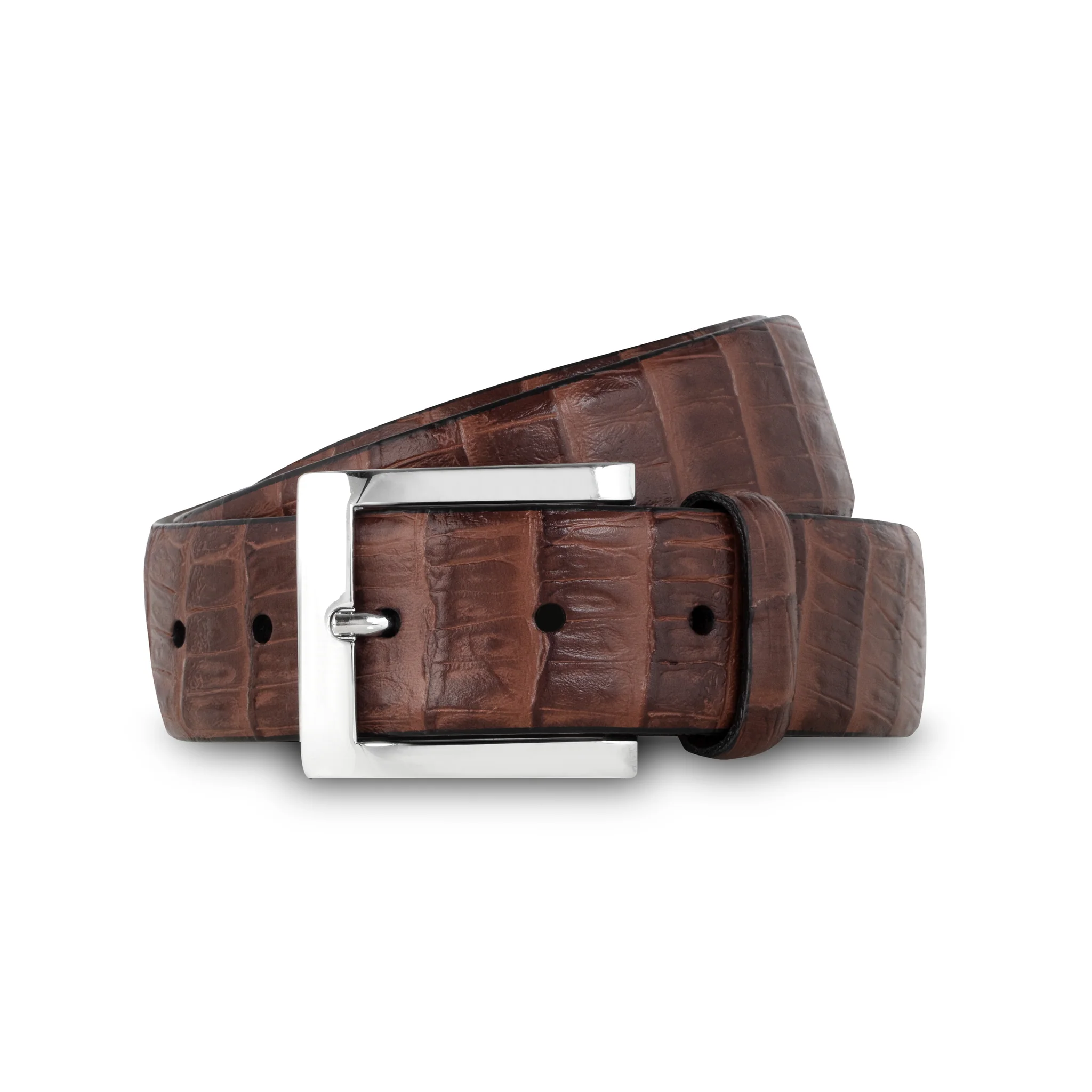 Ceinture marron cuir façon crocodile