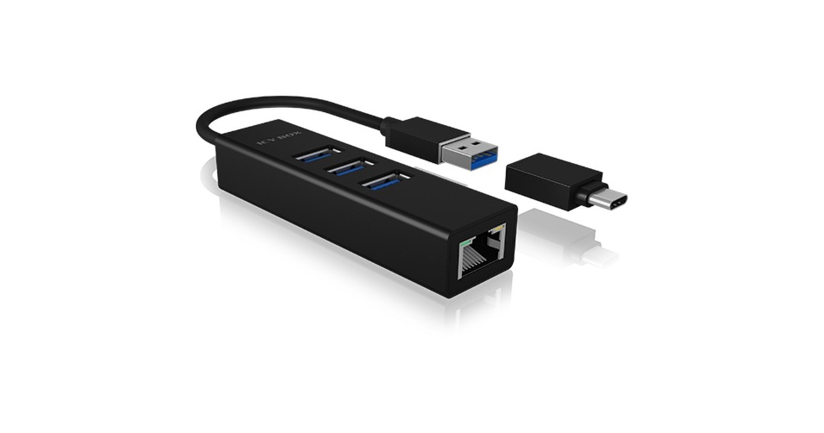 ICY BOXIB-HUB1419-LAN usb-hub  (Zwart, 3x USB-A 3.2 (5 Gbit/s), 1x LAN)