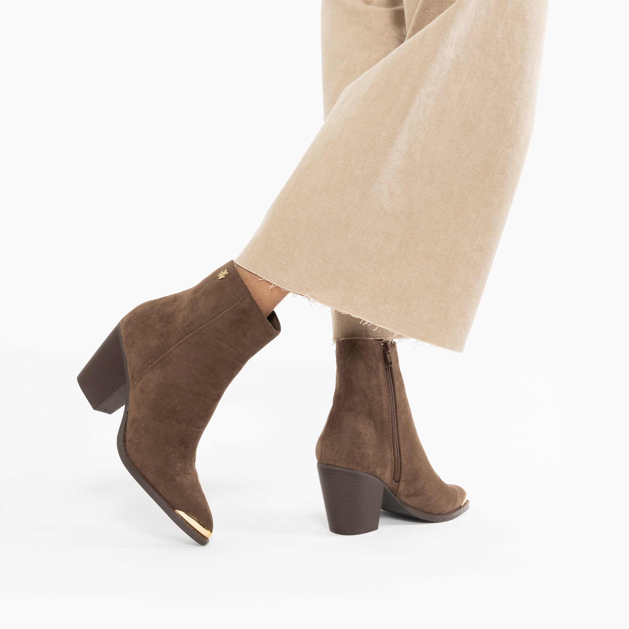 Bottines-Bottines santiags Jenn taupe à talon