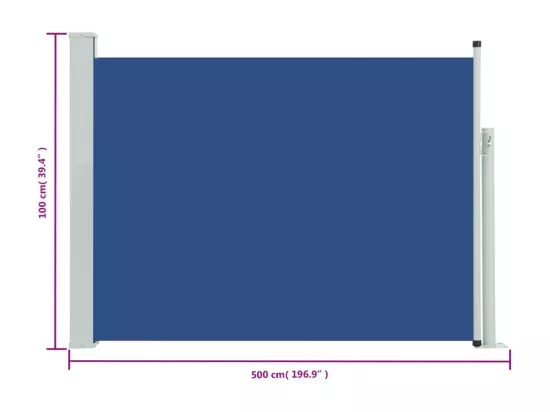 Auvent latéral rétractable de patio 100x500 cm Bleu