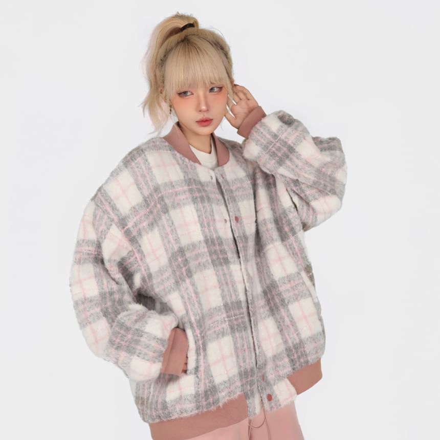 MELLO - Geruit oversized enkelrijgs honkbaljack