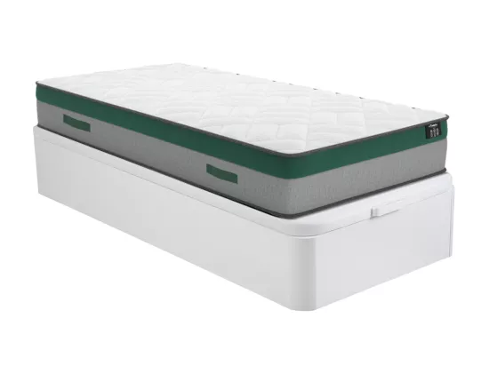 Ensemble 90 x 190 cm sommier coffre blanc + matelas ressorts ensachés ép.22cm - PRESTIGE de YSMÉE